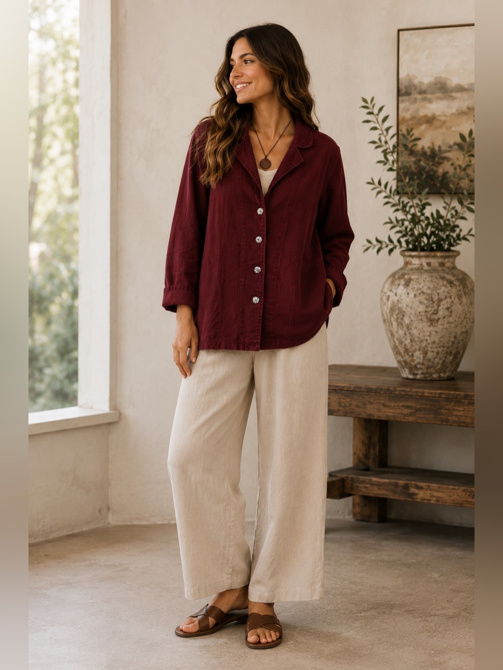 Cut Loose Maroon Tencel Lagenlook Barn Chore Jacket
